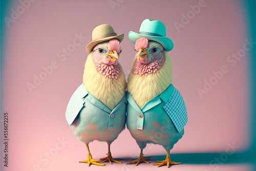 Lovely cute chicken couple. Generative AI photo