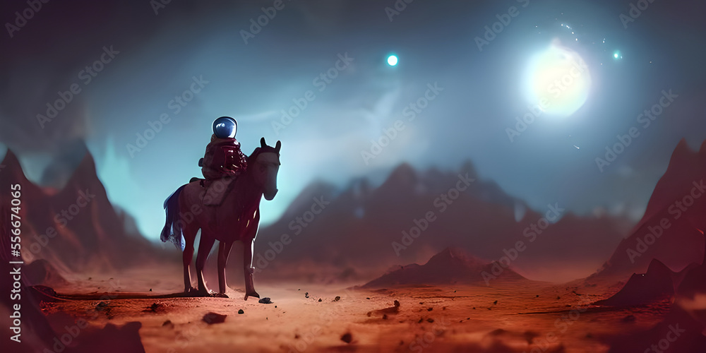 the astronaut on the horse, illustration painting, digital art style