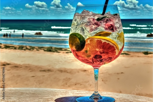 Summer Cocktail - Zahora beach - Andalusia Spain. Generative AI photo