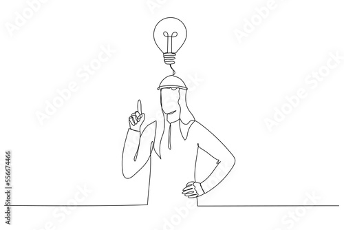 Illustration of arab businessman happy after got new idea. Single continuous line art style