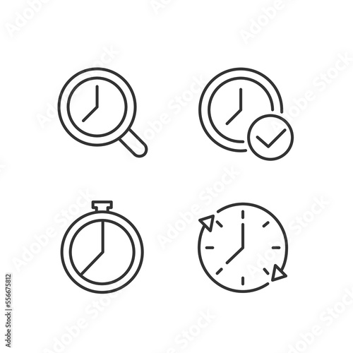 Time management pixel perfect linear icons set. Deadline approval. Countdown timer. Period. Magnifying glass. Customizable thin line symbols. Isolated vector outline illustrations. Editable stroke