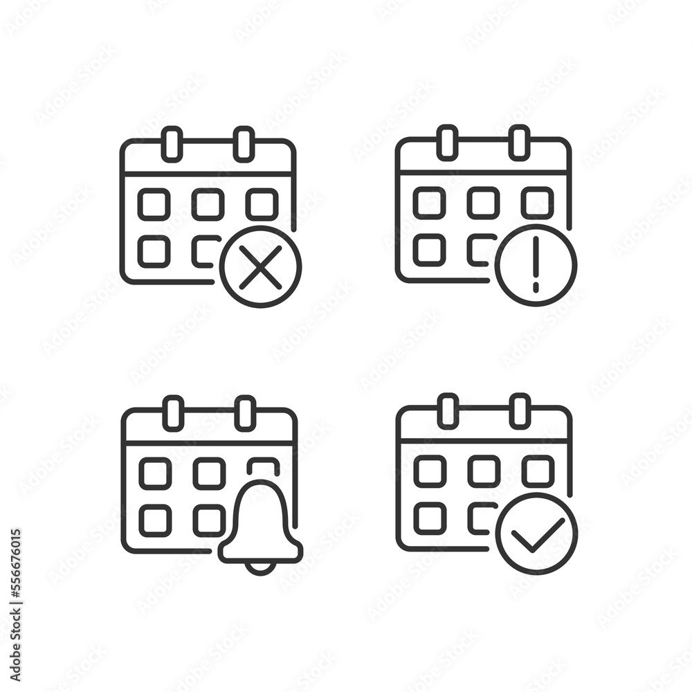 Calendar app management pixel perfect linear icons set. Meeting reminder. Daily schedule. Upcoming activities. Customizable thin line symbols. Isolated vector outline illustrations. Editable stroke Calendar app management pixel perfect linear icons set. Meeting reminder. Daily schedule. Upcoming activities. Customizable thin line symbols. Isolated vector outline illustrations. Editable stroke