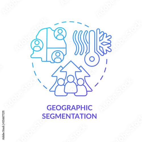 Geographic segmentation blue gradient concept icons set. Region, country. Market segmentation type abstract idea thin line illustration. Isolated outline drawing. Myriad Pro-Bold font used