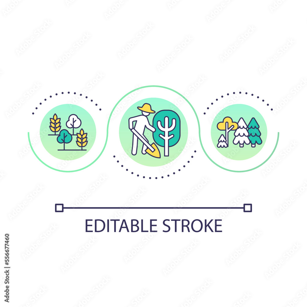 Gardening loop concept icon. Diversity of plants. Farmer growing tree. Ecological approach. abstract idea thin line illustration. Isolated outline drawing. Editable stroke. Arial font used Gardening loop concept icon. Diversity of plants. Farmer growing tree. Ecological approach. abstract idea thin line illustration. Isolated outline drawing. Editable stroke. Arial font used