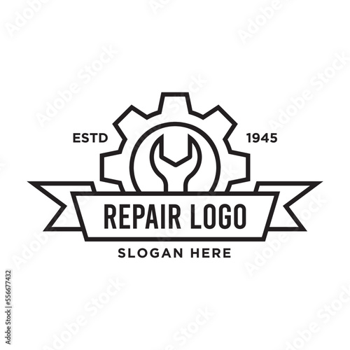 Wrench logo design template for repair service company. Repair logo vector illustration