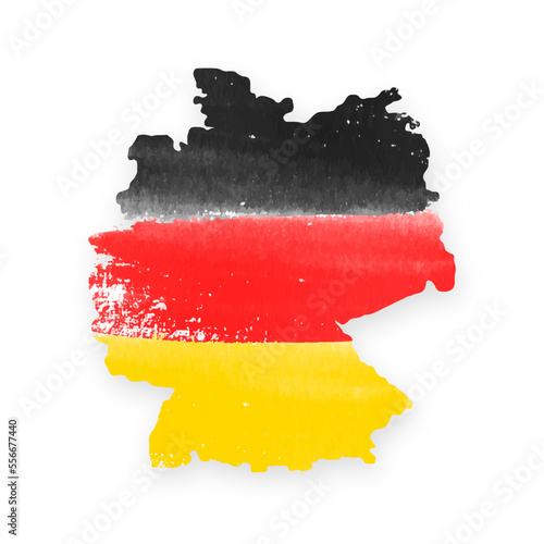 Germany map in colors of the national flag painted in watercolor.