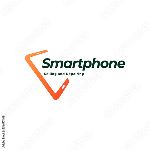 Mobile phone vector logo template concept illustration. Smartphone creative sign. Cellphone symbol or Tablet PC icon. Design element. 