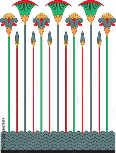 Seamless illustration of the Egyptian national ornament with a lotus flower on a white background.