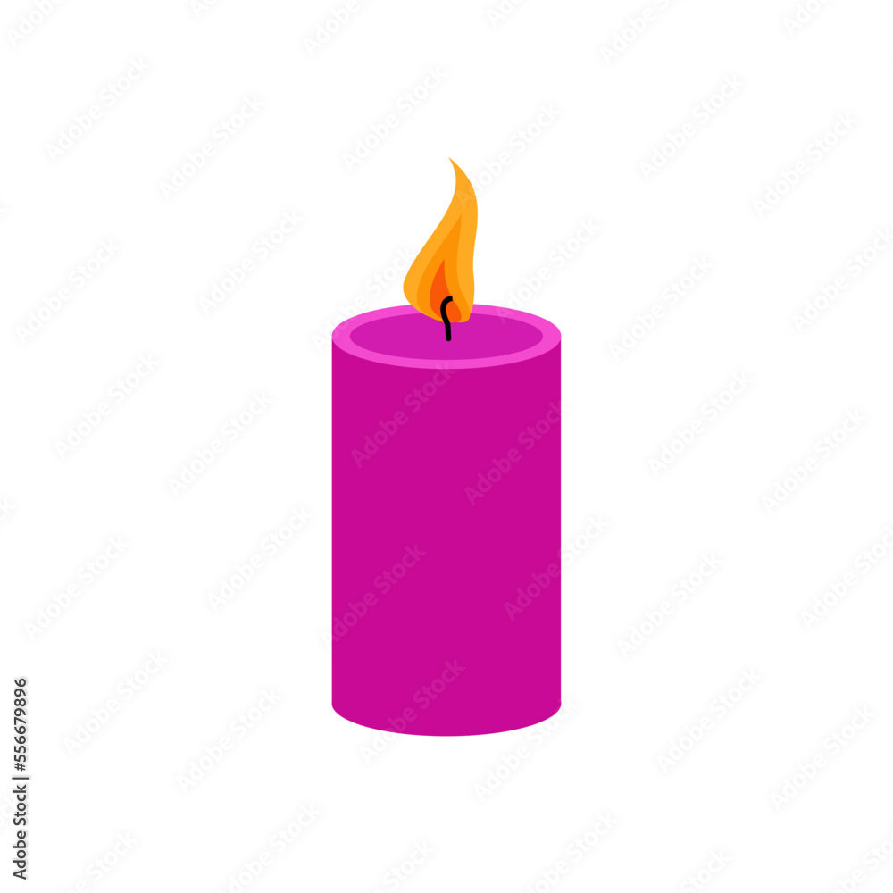 Vector image of a burning fuchsia candle close-up on a white background. Graphic design. Vector image of a burning fuchsia candle close-up on a white background. Graphic design.