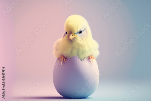 Fotografia A cute chick and a easter egg. Generative AI