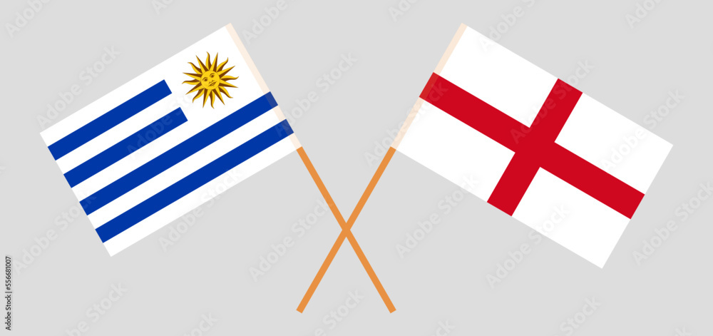 Crossed flags of Uruguay and England. Official colors. Correct proportion