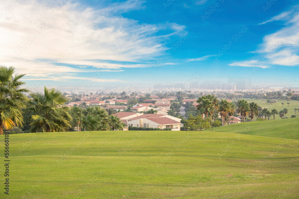 Fototapeta premium Beautiful view of the green lawn in Sheikh Zayed, Egypt