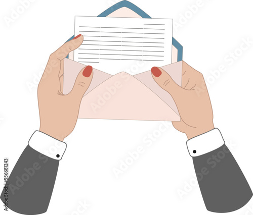 Vector illustration of woman hands holding envelope with business letter 