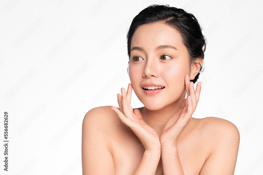 Beautiful young asian woman with clean fresh skin on white background, Face care, Facial treatment, Cosmetology, beauty and spa, Asian women portrait. Beautiful young asian woman with clean fresh skin on white background, Face care, Facial treatment, Cosmetology, beauty and spa, Asian women portrait.