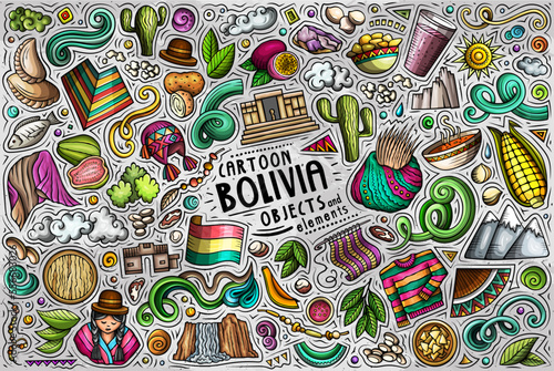 Set of Bolivia traditional symbols and objects