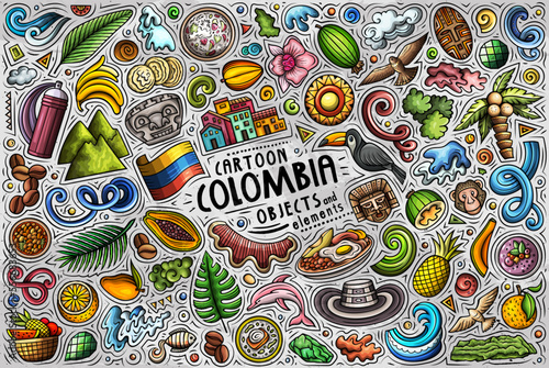Set of Colombia traditional symbols and objects