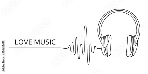 one line drawing of headphone speaker device gadget continuous lineart design isolated on white background. Music element for listening songs and playlist.