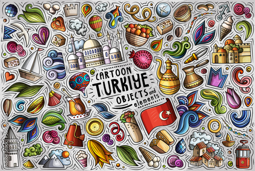 Set of Turkiye traditional symbols and objects