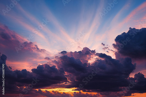 Beautiful sunset sky with clouds. AI © Oleksandr Blishch