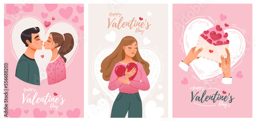 Valentine's day. A couple in love, love, hugs, a love message. Vector postcards, posters, invitations. February 14. Vector illustration