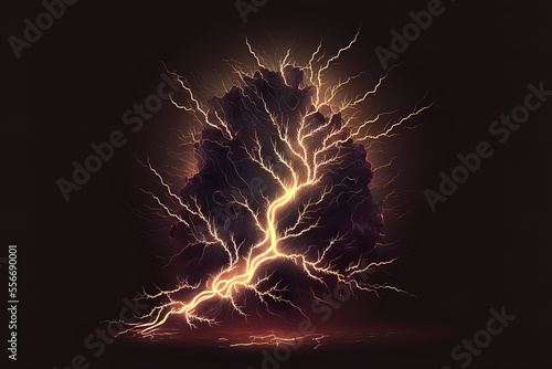 Lightning bolt isolated on a black background, drawn in a realistic way and ized. Generative AI photo