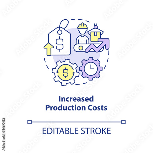 Increased production costs concept icon. Common reason for price increase abstract idea thin line illustration. Isolated outline drawing. Editable stroke. Arial  Myriad Pro-Bold fonts used