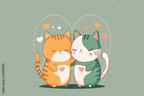 couple cute cat in love animal valentine day card invitation background