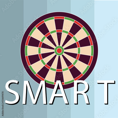 A Illustration of Smart targeted goals with a dartboard, SMART stands fot Specific, Measurable, Achievable, Relevant and Timed