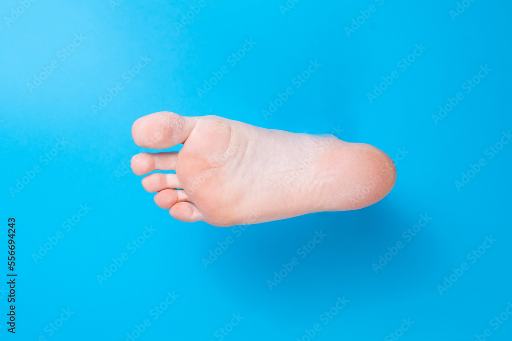 Female bare foot on a blue background. Female bare foot on a blue background.