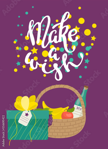 Happy Birthday card, fun event, vector illustration. Party invitation, postca...