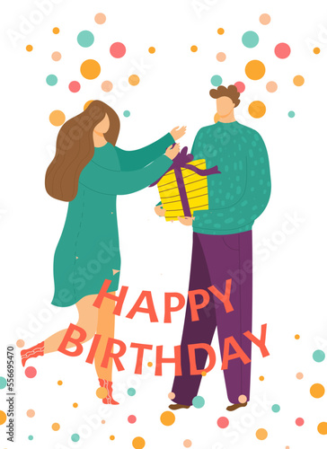 Happy Birthday card, fun event, vector illustration. Party invitation, postca...