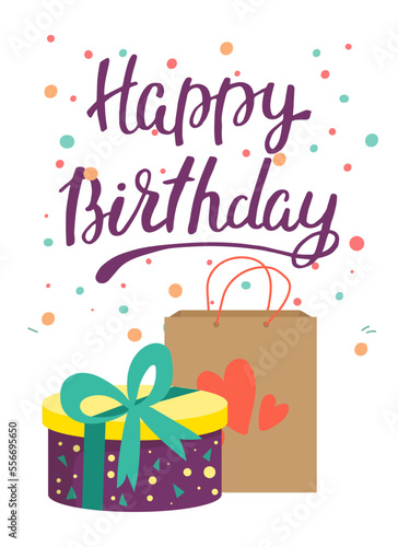 Happy Birthday card, fun event, vector illustration. Party invitation, postca...