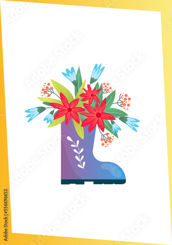 Floral card invitation design, vector illustration. Spring gardening backgrou...