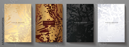 Modern cover design set. Luxury black, silver, gold background with abstract pattern. Premium vector template for menu, invite, brochure template, lux flyer,  invite card