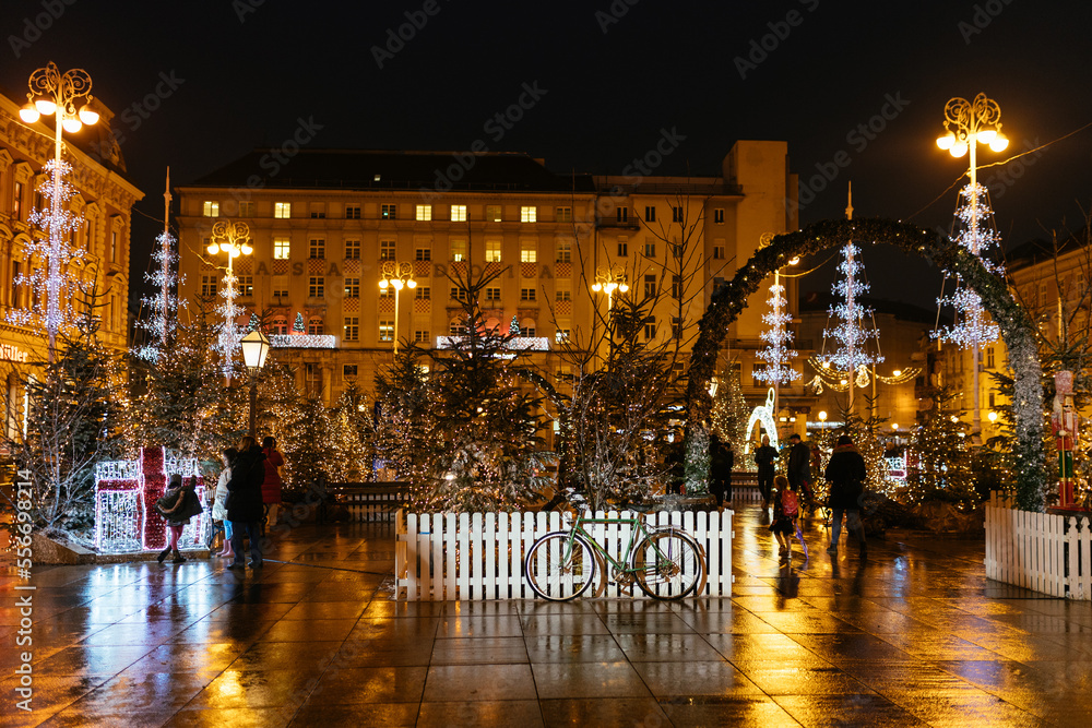 Christmas market at night in Zagreb. Part of Advent in Zagreb, most ...