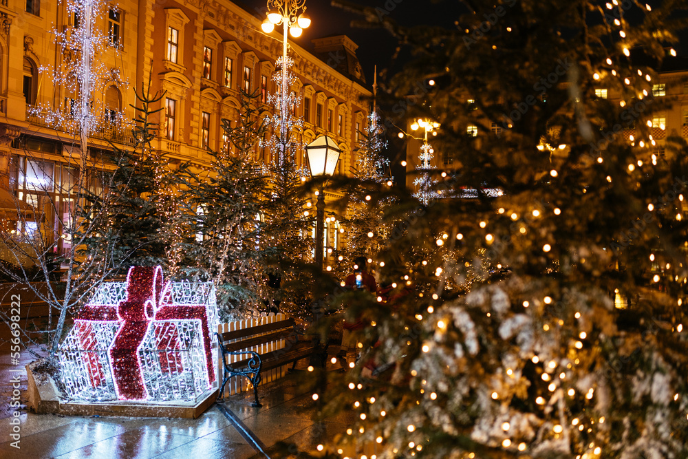 Christmas Market At Night In Zagreb. Part Of Advent In Zagreb, Most ...