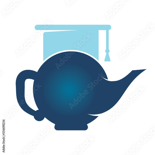 Student Kettle logo concept design.  Teapot school logo vector.