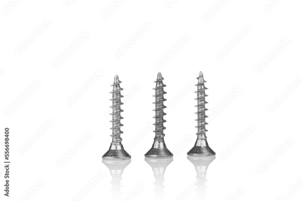 macro screw of silver color on a white background macro screw of silver color on a white background