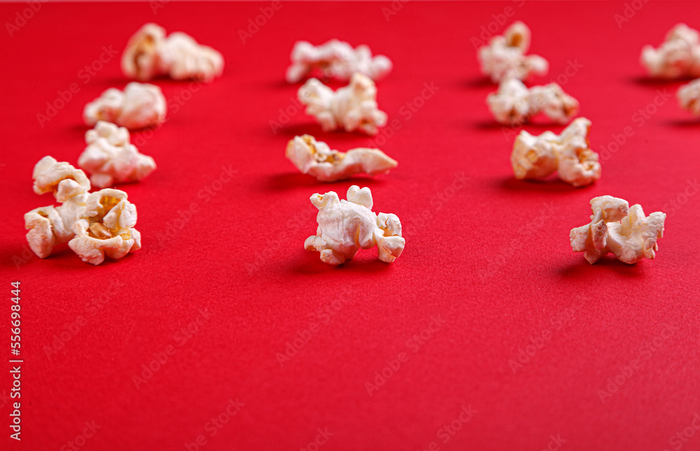 popcorn macro on a red background
