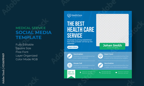 Modern minimalist medical healthcare social media post design or doctor clinic web banner, ads template design abstract shape square social media banner design	