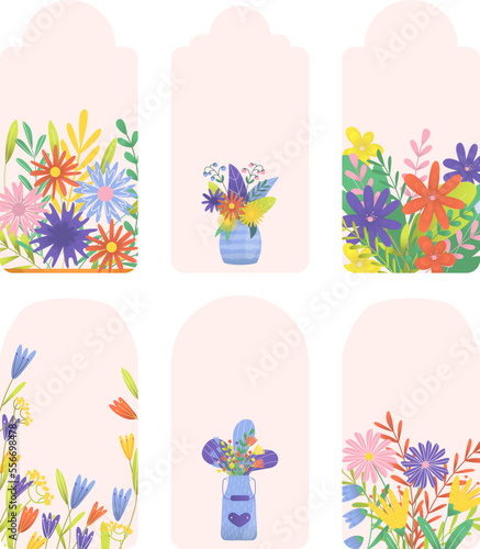 Wedding floral tag set, vector illustration. Template vintage greeting design...