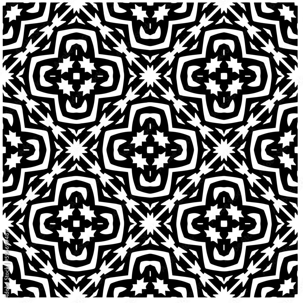 Fototapeta premium Vector pattern in geometric ornamental style. Black and white abstract background. Seamless repeat pattern.