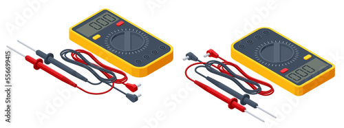 Isometric Electrical Tester, Digital multimeter on white background. Electrician's tool. Manual-Ranging Digital Multimeter, Dual Range Non-Contact Voltage Tester photo