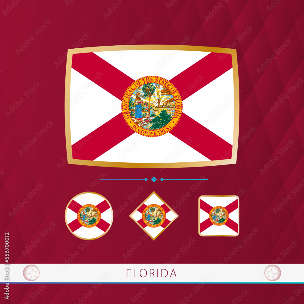 Set of Florida flags with gold frame for use at sporting events on a burgundy abstract background. Set of Florida flags with gold frame for use at sporting events on a burgundy abstract background.