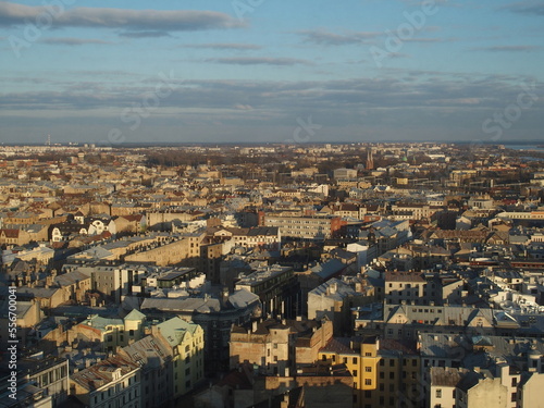 View of the sea of houses in the Latvian capital Riga from the sky bar of the Radisson Blue hotel