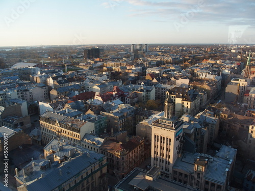 View of the sea of houses in the Latvian capital Riga from the sky bar of the Radisson Blue hotel