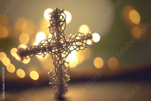 illustration background of cross symbol of believe hanging with bokeh light