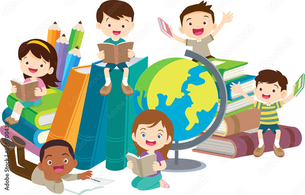 back to school with kids reading book education happy children concept back to school with kids reading book education happy children concept