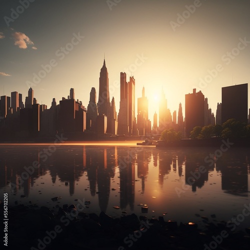 city skyline at sunrise