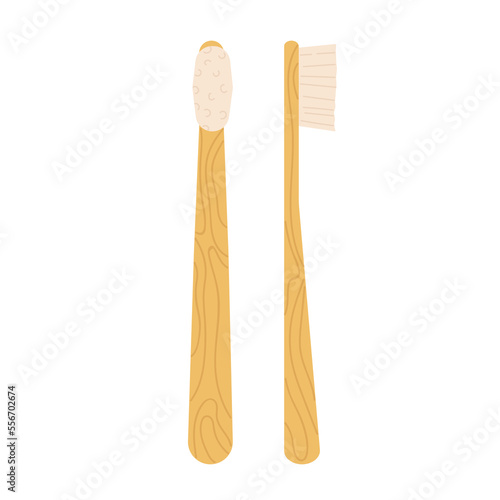 Zero waste toothbrush. Bamboo eco brush, organic natural products vector illustration